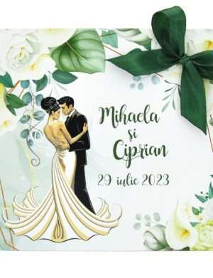 Invitatie nunta cu design floral verde, model cu miri– DSBC207004