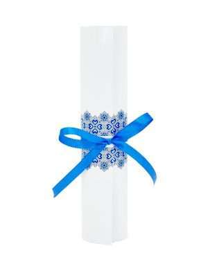 Invitatie nunta rulate tip papirus, cu design traditional albastru – DSBC207006