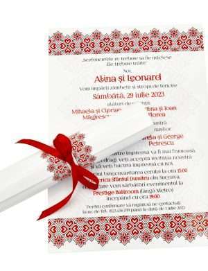 Invitatie nunta rulate tip papirus, cu design traditional rosu – DSBC207007