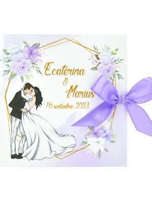 Invitatie nunta cu design floral mov-lila, model cu miri– DSBC207025