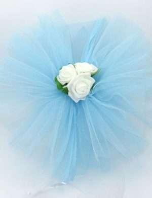 Decor masina pentru nunta, flori cu tulle bleu – ILIF207009