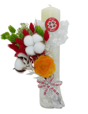 Lumanare cununie decorata cu flori uscate si verdeata – PRIF207061
