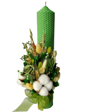 Lumanare nunta/botez, ceara naturala cu trandafiri criogenati si bumbac, verde – AMB207001