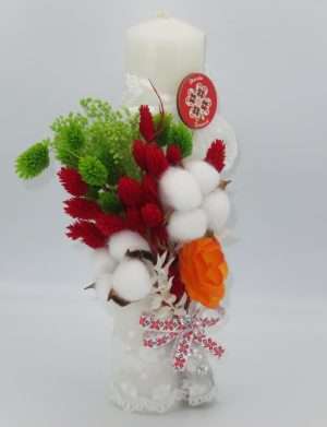 Lumanare botez decorata cu flori uscate, model 1 – ILIF207059