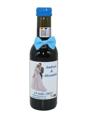 Marturie nunta, Sticluta de Vin personalizata, fundita bleu – ILIF207048