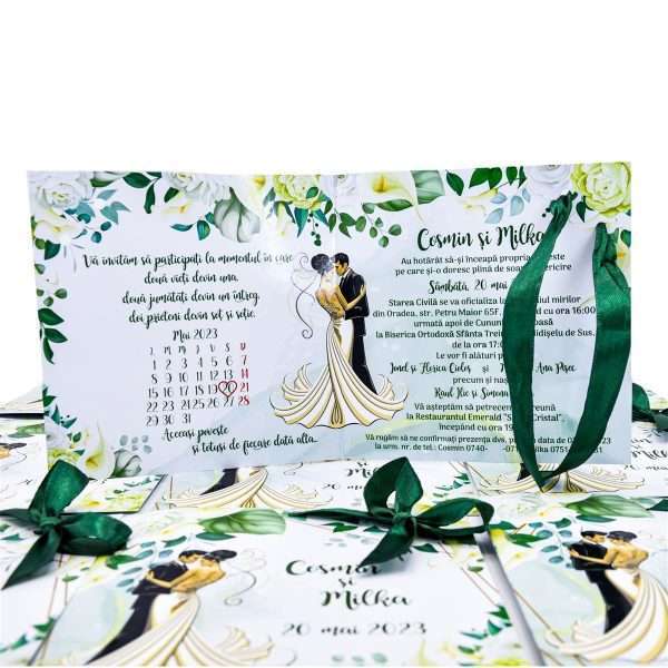 invitatie nunta verde miri fundita 12 Custom