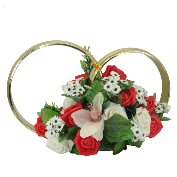Aranjament masina verighete decorate alb rosuILIF208023 1