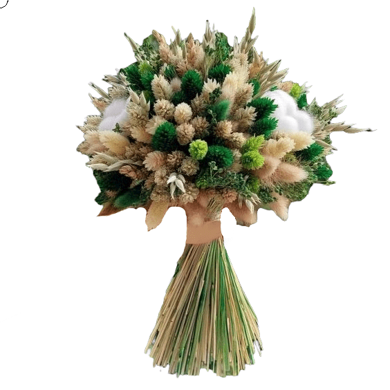 Buchet mireasa cu flori uscate verde AMB208002 1