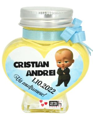 Marturii dulci cu miere, model handmade Iubire – bleo, borcan 90 gr, grafica Baby Boss – DSBC208007
