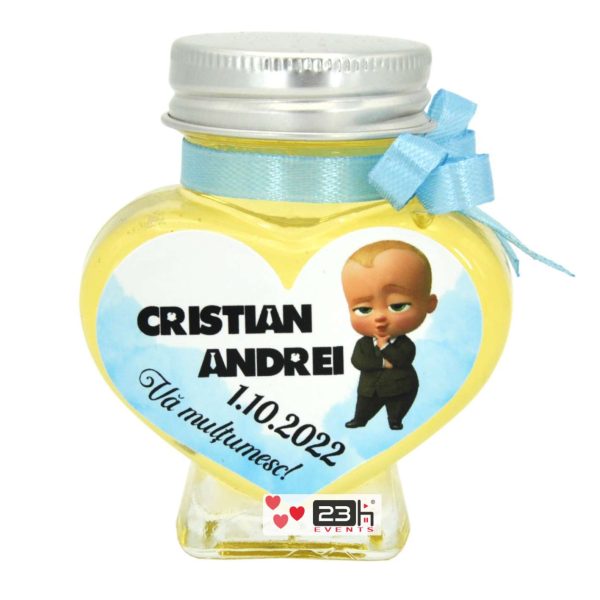 Marturii dulci cu miere, model handmade Iubire - bleo, borcan 90 gr, grafica Baby Boss - DSBC208007