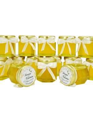 Marturii dulci cu miere, model handmade Iubire – alb, borcan 50 gr, grafica bohemian, orhidee albe – DSBC208010