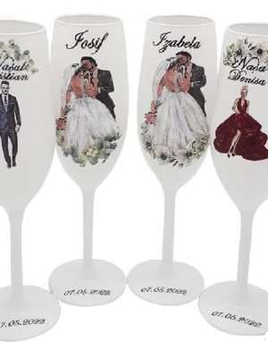 Set 4 pahare nunta personalizate pentru miri, nasi – FEIS208001