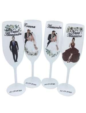 Set 4 pahare nunta personalizate pentru miri, nasi – FEIS208001