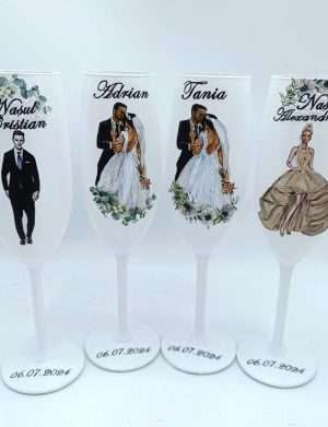 Set 4 pahare nunta personalizate pentru miri, nasi – FEIS208001