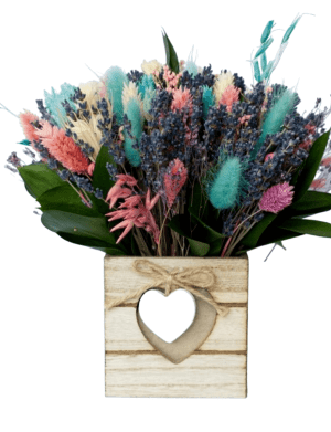 Aranjament cadou cu flori uscate, roz & tucuoaz & mov – AMB209005