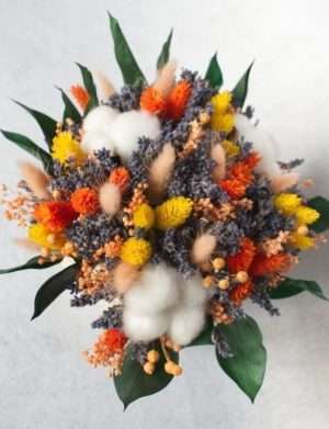 Aranjament cadou cu flori uscate, tonuri galben & portocaliu – AMB209006