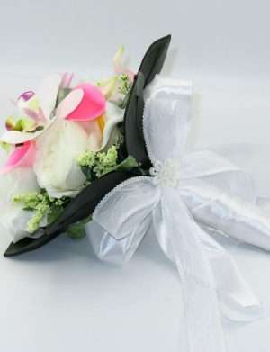 Buchet mireasa din flori de matase, cale si orhidee, alb – ILIF209010