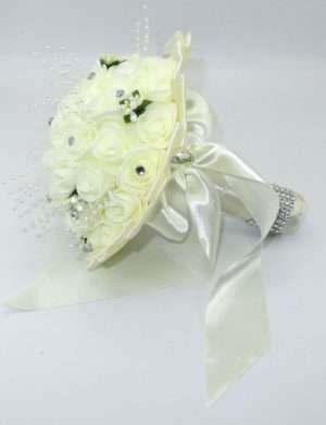 Buchet mireasa cu flori de spuma, alb – ILIF209008