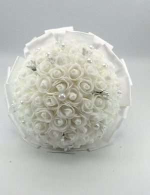 Buchet mireasa cu flori de spuma, mare, alb – ILIF209008