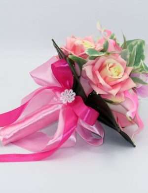 Buchet mireasa/nasa din flori de silicon, orhidee si cale, roz – ILIF209011