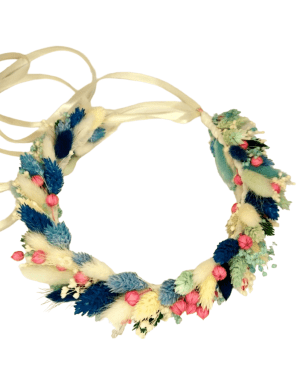 Coronita din flori uscate, alb/albastru/roz – AMB209001
