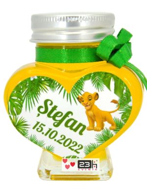 Marturii dulci cu miere, model handmade Iubire – verde, borcan 90 gr, grafica Jungle, Lion King – DSBC209007