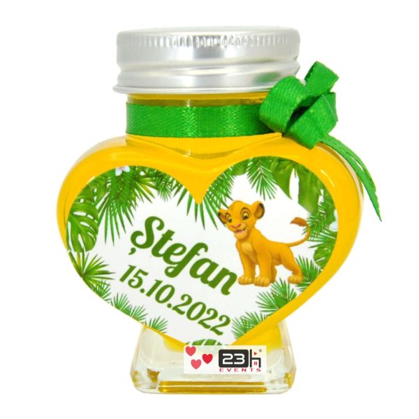 Marturii dulci cu miere, model handmade Iubire - verde, borcan 90 gr, grafica Jungle, Lion King - DSBC209007
