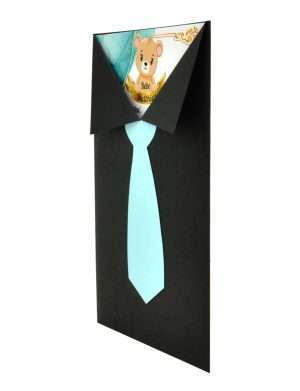 Invitatie botez baietel, model cu cravata, tematica ursulet – DSBC209001