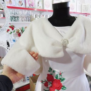 Bolero mireasa, alb cu blanita, scurt ILIF210011 (5)