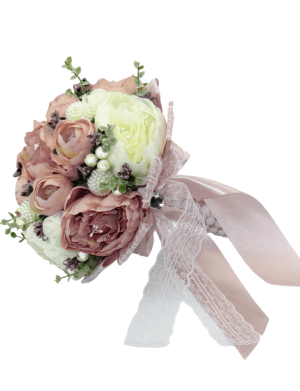 Buchet mireasa cu flori de matase, alb si roz pudrat – ILIF210001