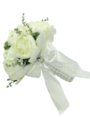 Buchet mireasa cu flori de matase, alb – ILIF210002