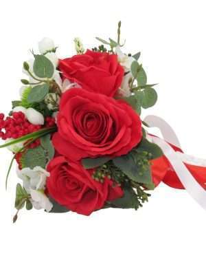 Buchet mireasa cu trandafiri rosii si eucalip ILIF210027