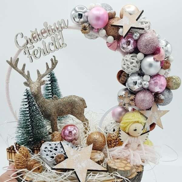 Ornament Handmade pe felie de lemn Craciun Fericit FEIS210012 1