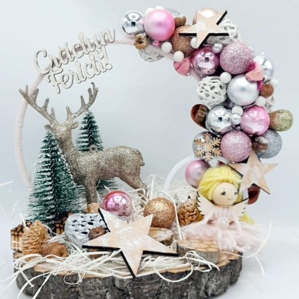 Ornament Handmade pe felie de lemn Craciun Fericit FEIS210012 4