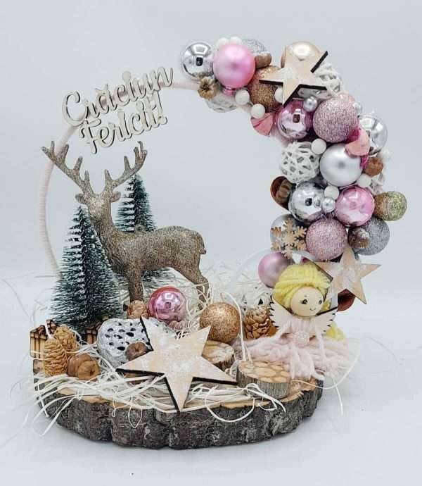 Ornament Handmade pe felie de lemn Craciun Fericit FEIS210012 5