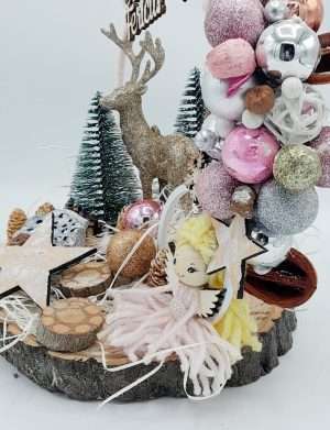 Ornament Handmade pe felie de lemn, Craciun Fericit – FEIS210013