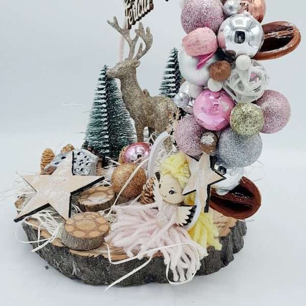 Ornament Handmade pe felie de lemn Craciun Fericit FEIS210012 7
