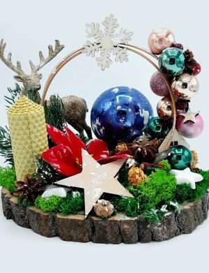 Ornament Handmade pe felie de lemn, Fulg de Zapada – FEIS210014