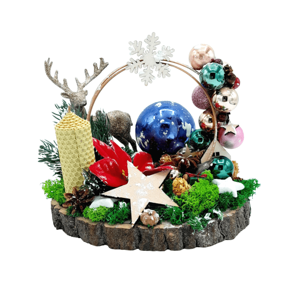 Ornament Handmade pe felie de lemn Fulg de zapada FEIS210014 1