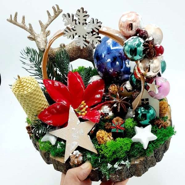 Ornament Handmade pe felie de lemn Fulg de zapada FEIS210014 2