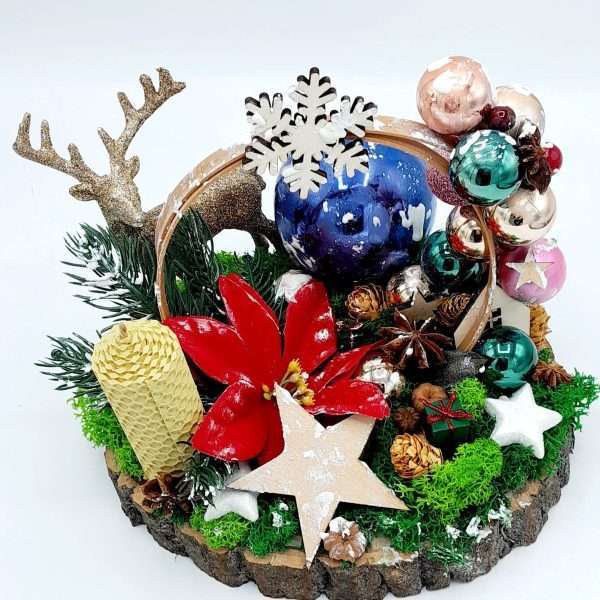 Ornament Handmade pe felie de lemn Fulg de zapada FEIS210014 3