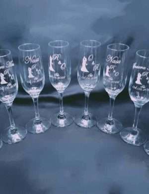 Set 8 pahare nunta, personalizate prin gravura, Miri, Nasi & Socri, din Sticla – KLTM210012