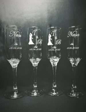 Set 4 pahare nunta, personalizate prin gravura, Miri & Nasi, din Sticla – KLTM210014