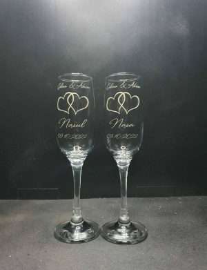 Set 2 pahare nunta, personalizate prin gravura, pentru Nasi, din Sticla – KLTM210016