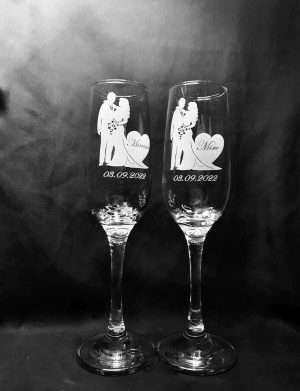 Set 2 pahare nunta, personalizate prin gravura, pentru Miri, din Sticla – KLTM210030