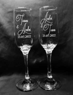 Set 2 pahare nunta, personalizate prin gravura, pentru Miri, din Sticla – KLTM210028
