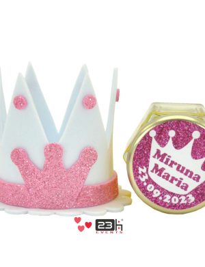 Marturii dulci cu miere, model handmade Coroana – roz, borcan 50 gr , etichetă personalizabilă – DSBC211015
