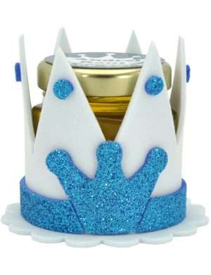 Marturii dulci cu miere, model handmade Coroana – albastru, borcan 50 gr , etichetă personalizabilă – DSBC211016