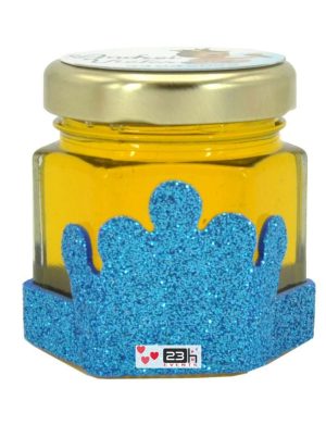 Marturii dulci cu miere, model handmade Regal – albastru, borcan 50 gr, grafica personalizabila – DSBC211017