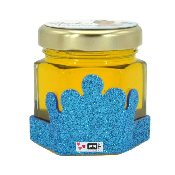 Marturii dulci cu miere, model handmade Regal - albastru, borcan 50 gr, grafica personalizabila - DSBC211017